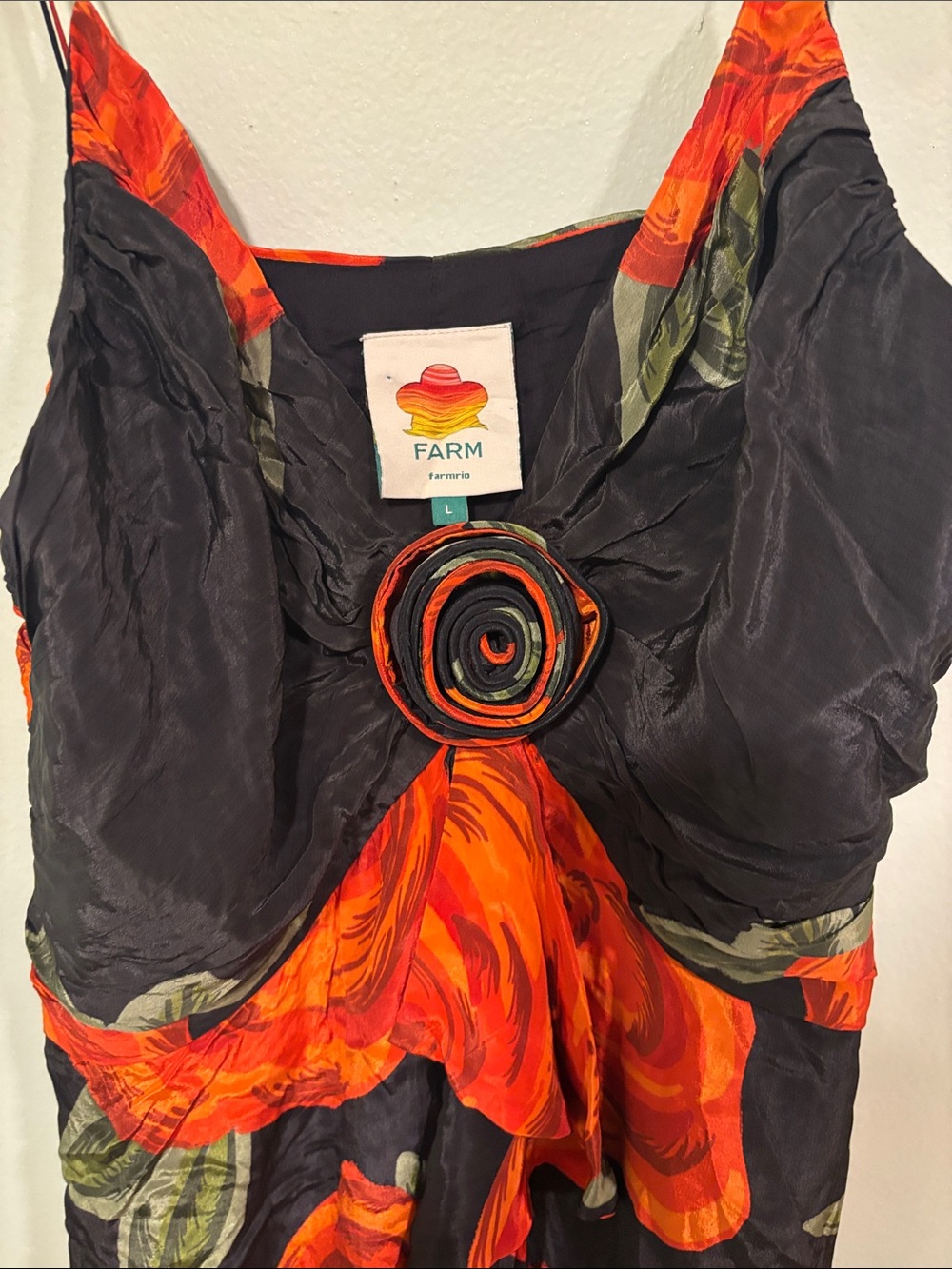 FARM Rio Black & Vivid Orange Floral Dress with Rosette - Picture 2 of 12